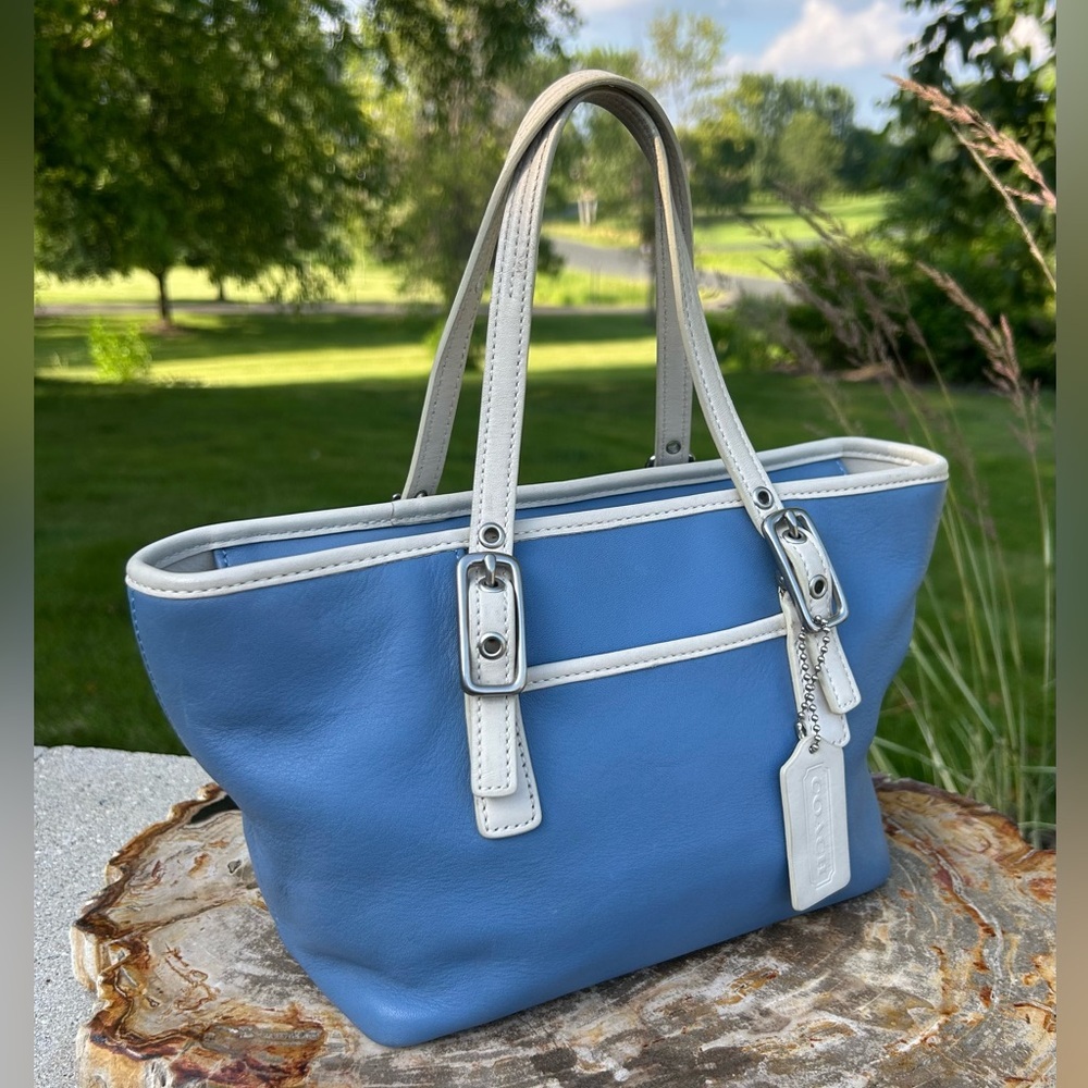 Vintage COACH Legacy Small Market Tote Blue and White 9846